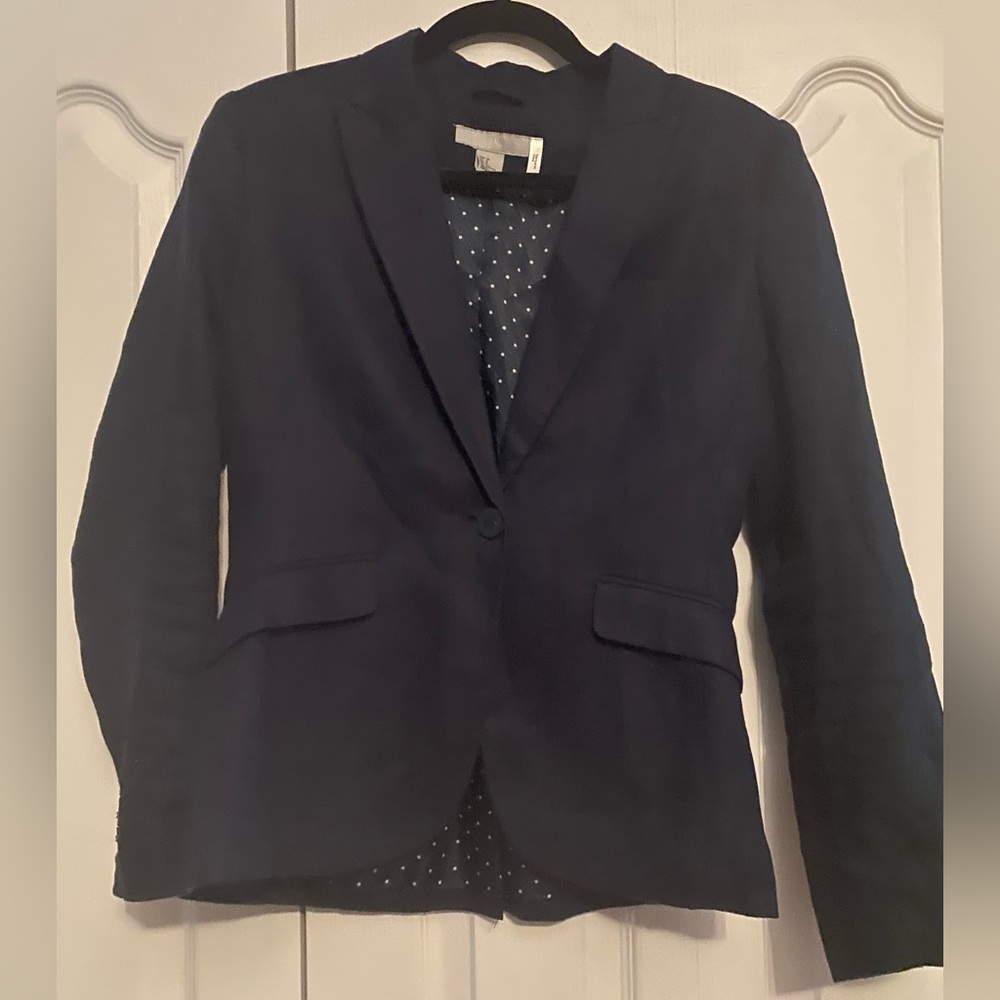 H&M 100% Linen Dark Blue Women's Blazer